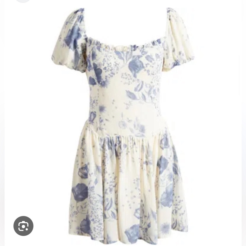 Reformation Cream and Blue Floral Mini Dress - Picture 1 of 14